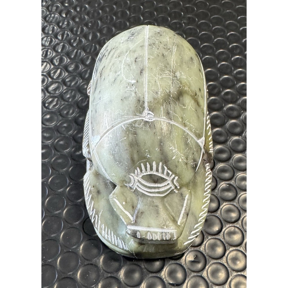 Large Carved Stone Egyptian Scarab Paperweight Figurine w/‎ Hieroglyphics 4.5in
